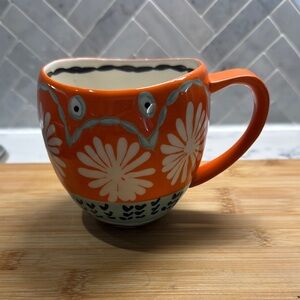 Set of 4 Anthropologie Orange Floral Ceramic Mug